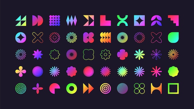Brutalistyczne geometryczne kształty nowoczesne symbole kolorowy neon proste prymitywne elementy i formy retro