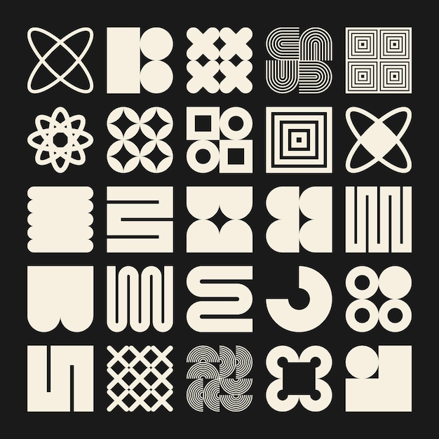 Brutalistyczne geometryczne kształty symbolizują proste prymitywne elementy i formy Bauhaus retro design modny