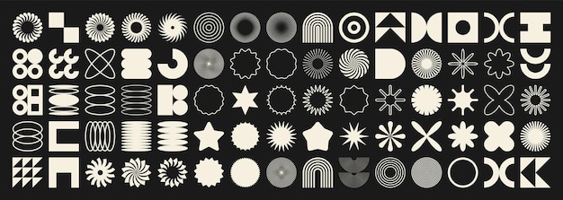 Brutalistyczne geometryczne kształty symbolizują proste prymitywne elementy i formy Bauhaus retro design modny