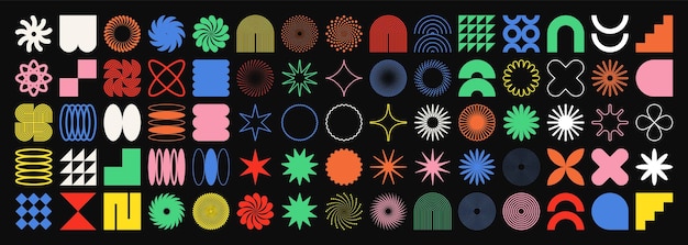 Brutalistyczne geometryczne kształty symbolizują proste prymitywne elementy i formy Bauhaus retro design modny