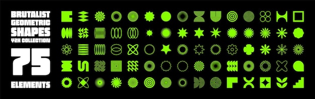 Brutalistyczne kształty geometryczne nowoczesne symbole Proste prymitywne elementy i formy Trend projektowania retro