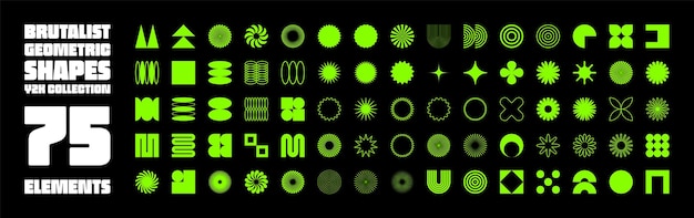 Brutalistyczne kształty geometryczne nowoczesne symbole Proste prymitywne elementy i formy Trend projektowania retro