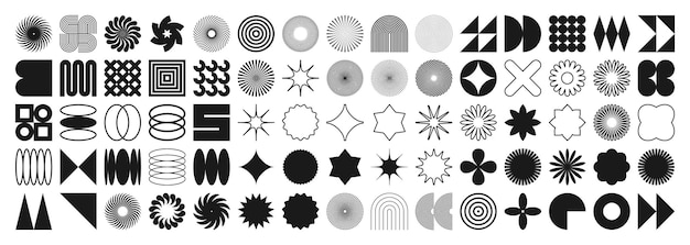 Brutalistyczne kształty geometryczne symbole Proste prymitywne elementy i formy Retro design modny współczesny minimalistyczny styl y2k Ilustracja wektorowa
