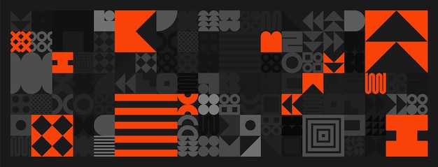 Brutalistyczne kształty geometryczne szare i pomarańczowe symbole proste prymitywne elementy i formy retro design
