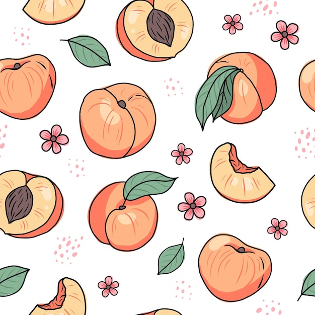 Brzoskwinia lub morela ręcznie rysowane wzór ilustracji wektorowych w stylu doodle