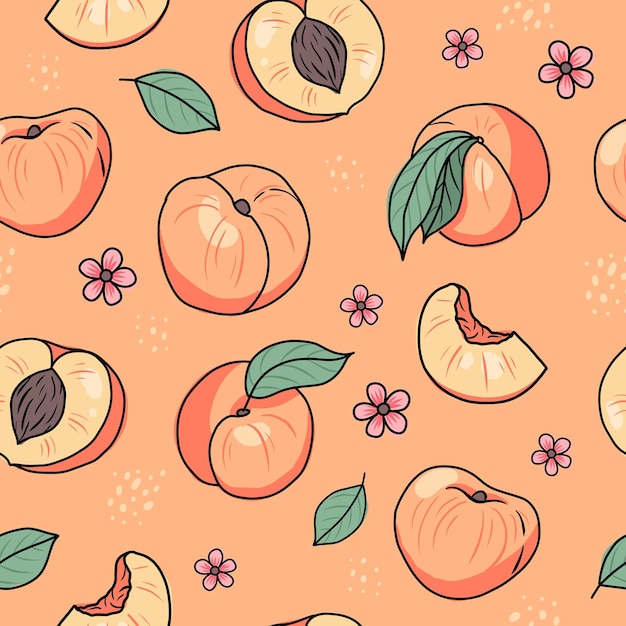 Brzoskwinia lub morela ręcznie rysowane wzór ilustracji wektorowych w stylu doodle