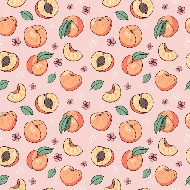 Brzoskwinia lub morela ręcznie rysowane wzór ilustracji wektorowych w stylu doodle