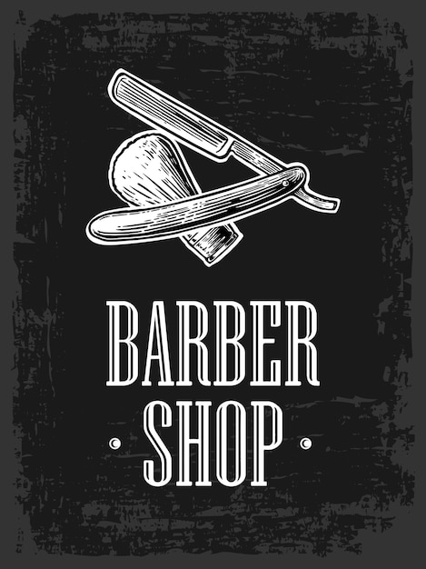 Brzytwa I Pędzel Do Golenia Dla Barbershop Wektor Ręcznie Rysowane Vintage Grawerowanie Dla Web Banner Etykiety Plakat Izolowany Na Ciemnym Tle