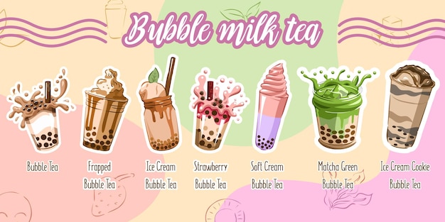 Bubble tea vector set kolekcja graficzny projekt clipart