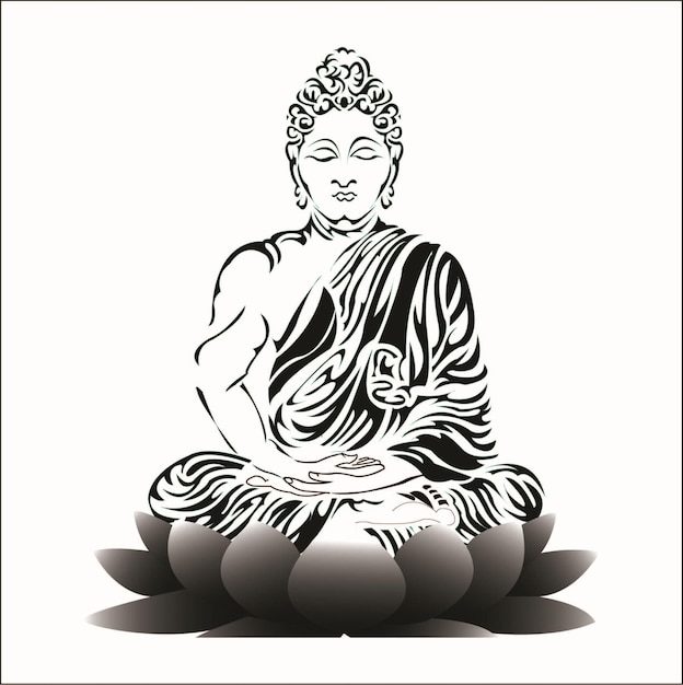 Budda Siedzi Na Kwiat Lotosu I Medytuje W Pozycji Pojedynczego Lotosu Skomplikowany Rysunek Odręczny
