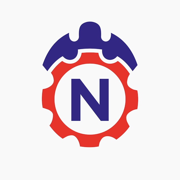 Plik wektorowy budowa logo litera n koncepcja z ikoną koła zębatego inżynieria architekt naprawa logotypu