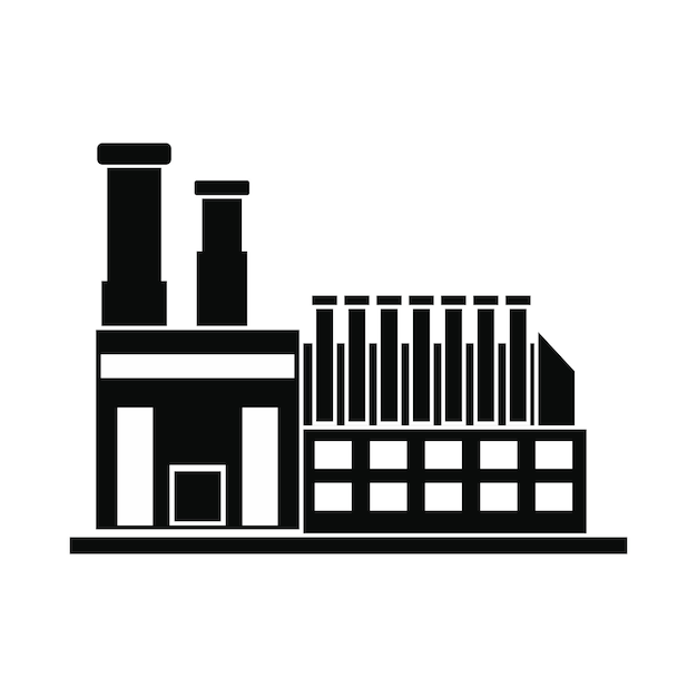 Budynek Fabryki Czarna Prosta Ikona Izolowana Na Białym Tle