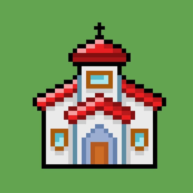budynek kościoła w stylu pixel art