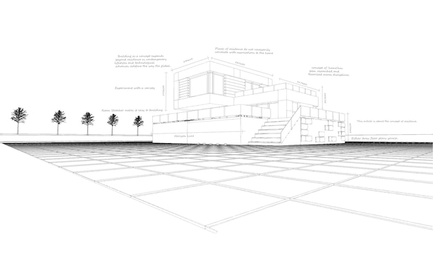 Budynek perspektywiczny plan budowy fasady szkic architektoniczny.Ilustracja wektorowa