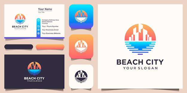 Budynek Plaży Logo Design Szablon I Projekt Wizytówki.