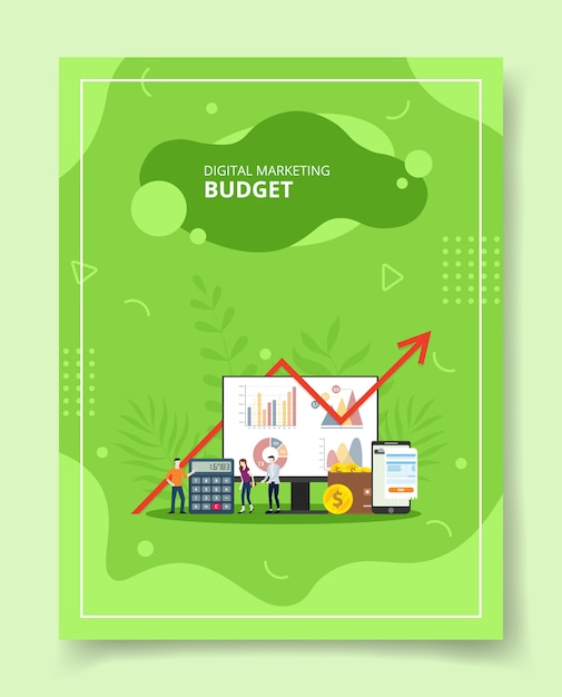 Budżet marketingu cyfrowego ludzie stojący wokół portfela kalkulatora komputerowego smartgphone do szablonu banerów ulotek