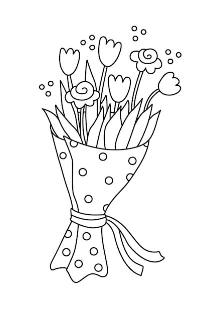 Plik wektorowy bukiet kwiatów ręcznie rysowane doodle wektor ilustracja czarny kontur