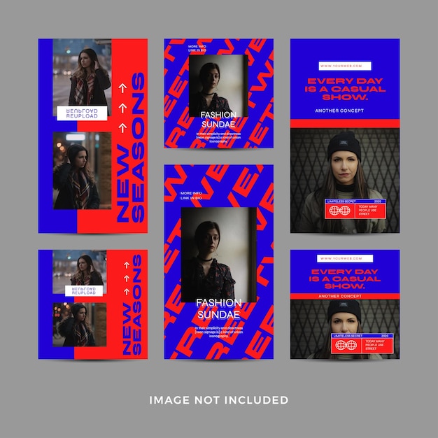 Plik wektorowy bundle template design z futurystycznym projektem mody streetwear dla szablonów postów w mediach społecznościowych
