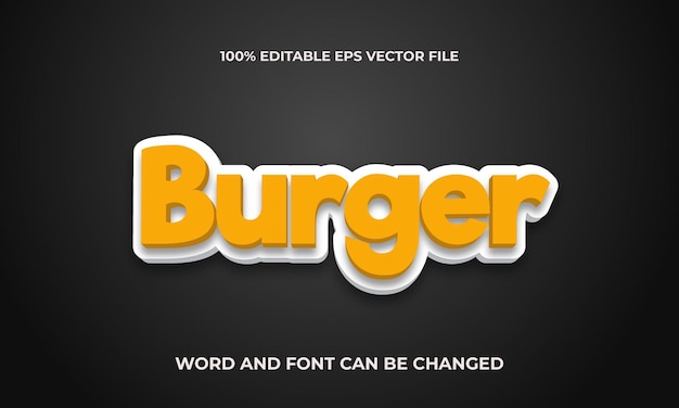 Plik wektorowy burger 3d efekt tekstowy styl edytowalny fast food burger 3d efekt tekstowy