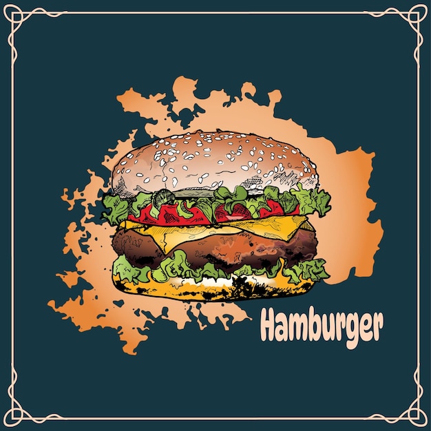 Burger Fast Food Koncepcja Ręcznie Rysowane Szkic Ilustracji Wektorowych