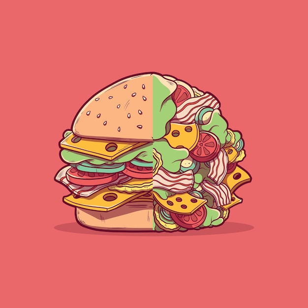 Burger Fast Food, Z Różnymi Elementami, Ilustracji Wektorowych. Jedzenie, Koncepcja Projektowania Marki.