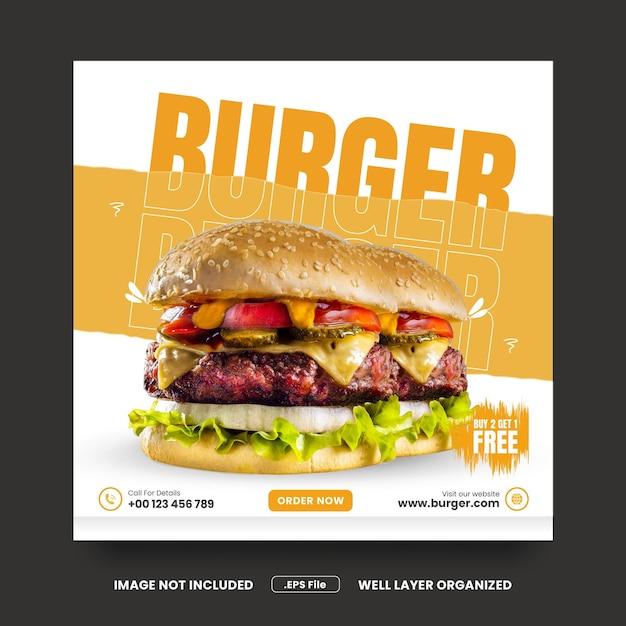 Burger Food And Food Menu Szablon Promocji Mediów Społecznościowych Wektor Premium