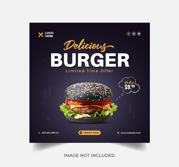 Plik wektorowy burger food menu promocja baner sprzedaży instagram post lub baner internetowy premium wektorów