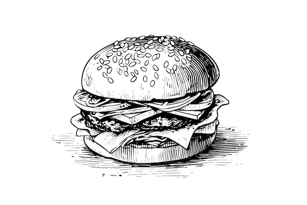 Plik wektorowy burger grawerowanie stylu sztuki ręcznie rysowane ilustracji wektorowych hamburgera