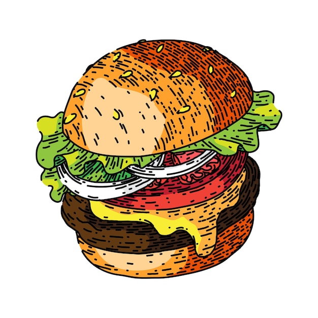 Burger Hamburger Jedzenie Szkic Ręcznie Rysowane Wektor