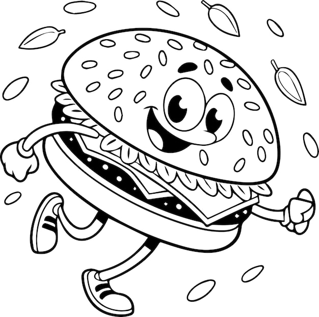 Burger Line Art Silhouette Vector Burger Line Art wektor izolowany na białym tle