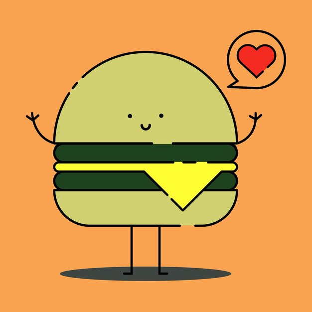 Plik wektorowy burger miłość fast food uroczy kawaii maskotka postać ilustracja kreskówka