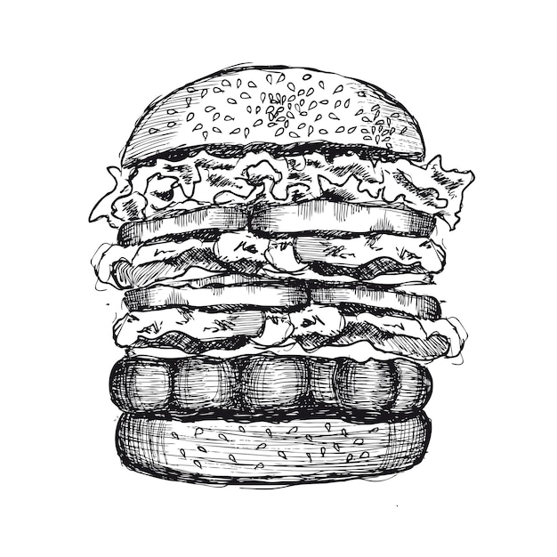 Burger Na Białym Tle Ręcznie Rysowane Ilustracje