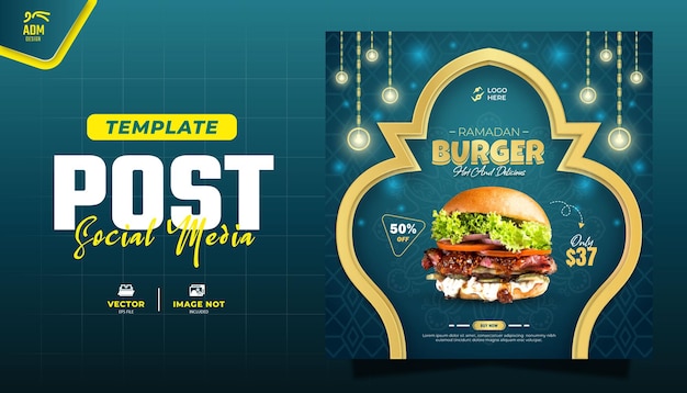 Burger Social Media Post Template Dla Promocji Specjalny Ramadan