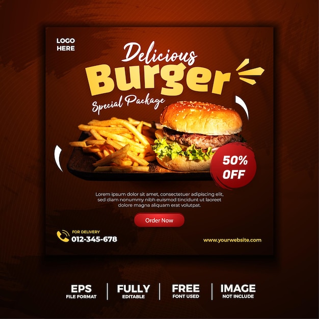 Burger Special pakiety szablon ulotki mediów społecznościowych