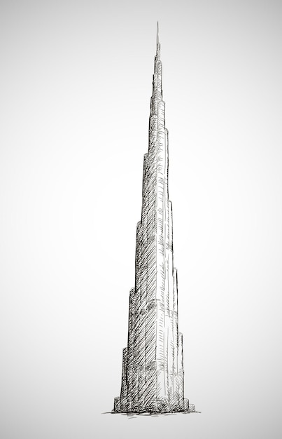 Plik wektorowy burj khalifa rysunek szkic styl grafika wektorowa