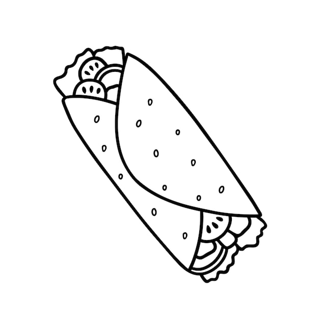 Plik wektorowy burrito doodle meksykańskie jedzenie w stylu szkicu