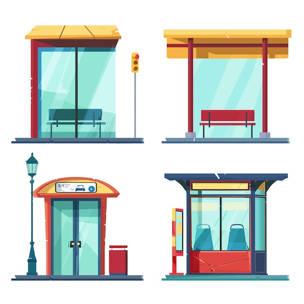 Plik wektorowy bus_stop_flat_set_vector_illustration