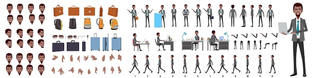 Business Man Character Design Model Sheet Widok Z Przodu Z Tyłu I Animacja Spaceru Z Boku