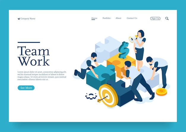 Business Team łączący koncepcję izometryczną zagadek