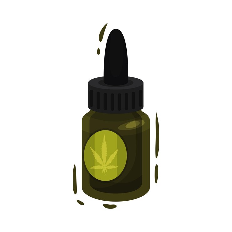 Wektor butelka kosmetyczna z olejem eterycznym z głównym składnikiem konopi indyjskich vector item natural treatment concept