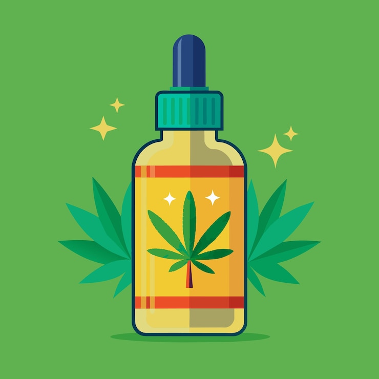 Wektor butelka marihuany z niebieską czapką, na której jest napisane "marijuana"