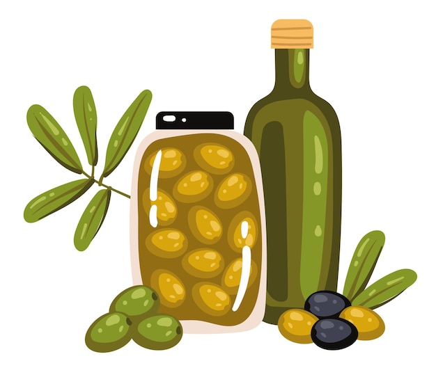 Plik wektorowy butelka szklana z oliwą z oliwek koncepcja płaskiej grafiki elementu ilustracja