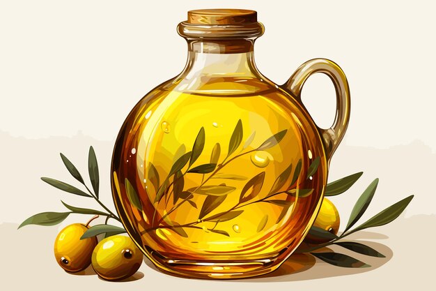 Butelka z oliwą z oliwek wyizolowaną na białym tle Wektorowa ilustracja z bliska