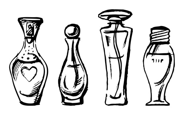 Plik wektorowy butelki perfumy kobiece luksusowe zapachy kształt teksturowany rysunki szkice zbiór różne szkice