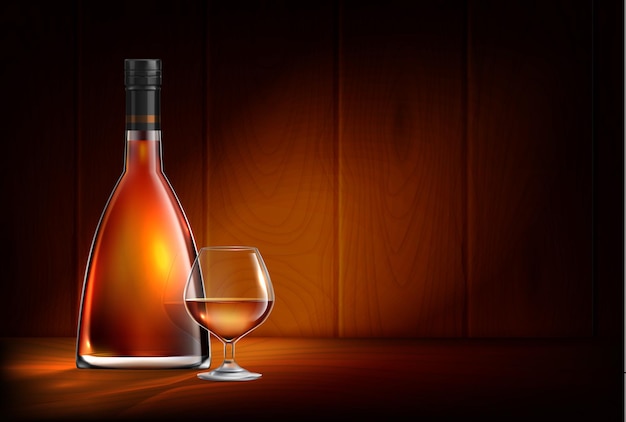 Butelki szklane whisky brandy koniak realistyczny skład ilustracji