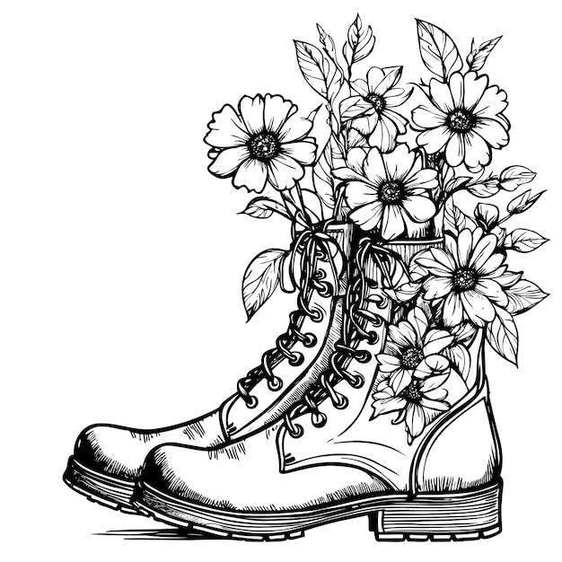 Plik wektorowy buty kowbojowe z kwiatami izolowanymi na białym tle ilustracja wektorowa