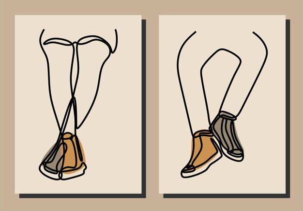 Buty sportowe na nogach buty sportowe jednoliniowy zestaw linii ciągłej