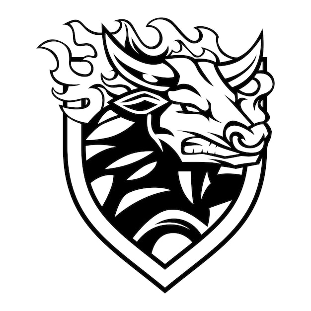 Byk Wektor Czarno-biały Wściekły Byk Buffalo Logo Wektor Maskotka Szablon