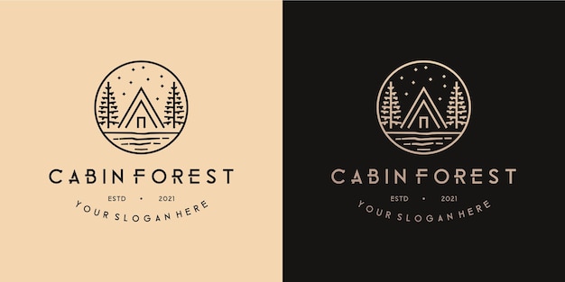 Cabin Las Natura Camping W Dżungli Projektowanie Logo Monoline