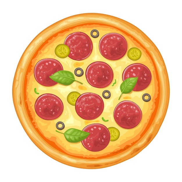 Plik wektorowy cała pizza pepperoni widok z góry płaska ilustracja wektorowa kolor